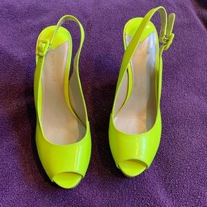 Nine West Yellow Platform Wedge Sandals sz 8.5M